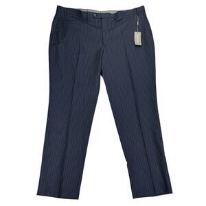 Michael Kors Mens Malone Classic Fit Striped Wool Stretch Suit Pants Navy 44x32